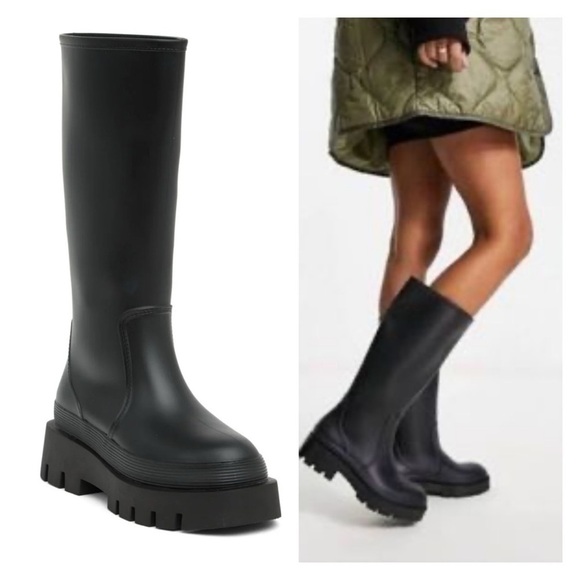 Jeffrey Campbell Black Waterproof Knee High Rain Boots Lug Sole Size 10 NWT - Picture 3 of 10